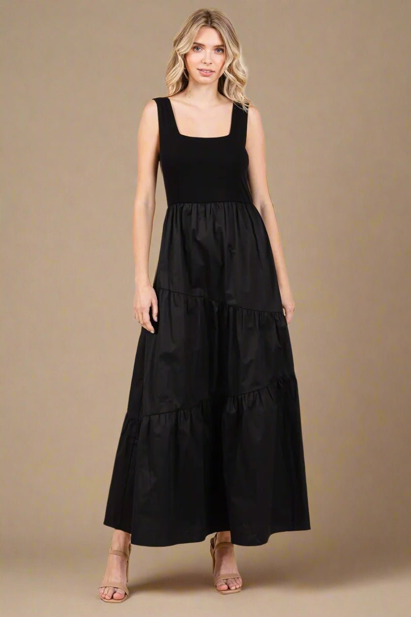 Mittoshop - Sleeveless Tiered Maxi Dress in Black