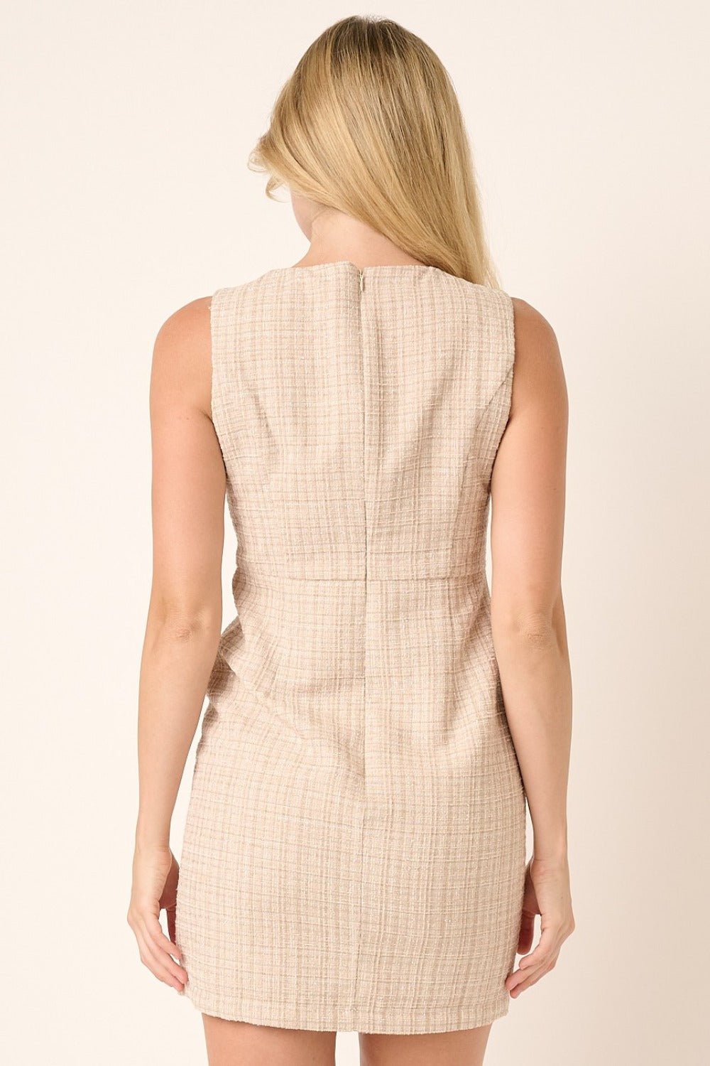 Mittoshop - Sleeveless Tweed Mini Dress in Sand