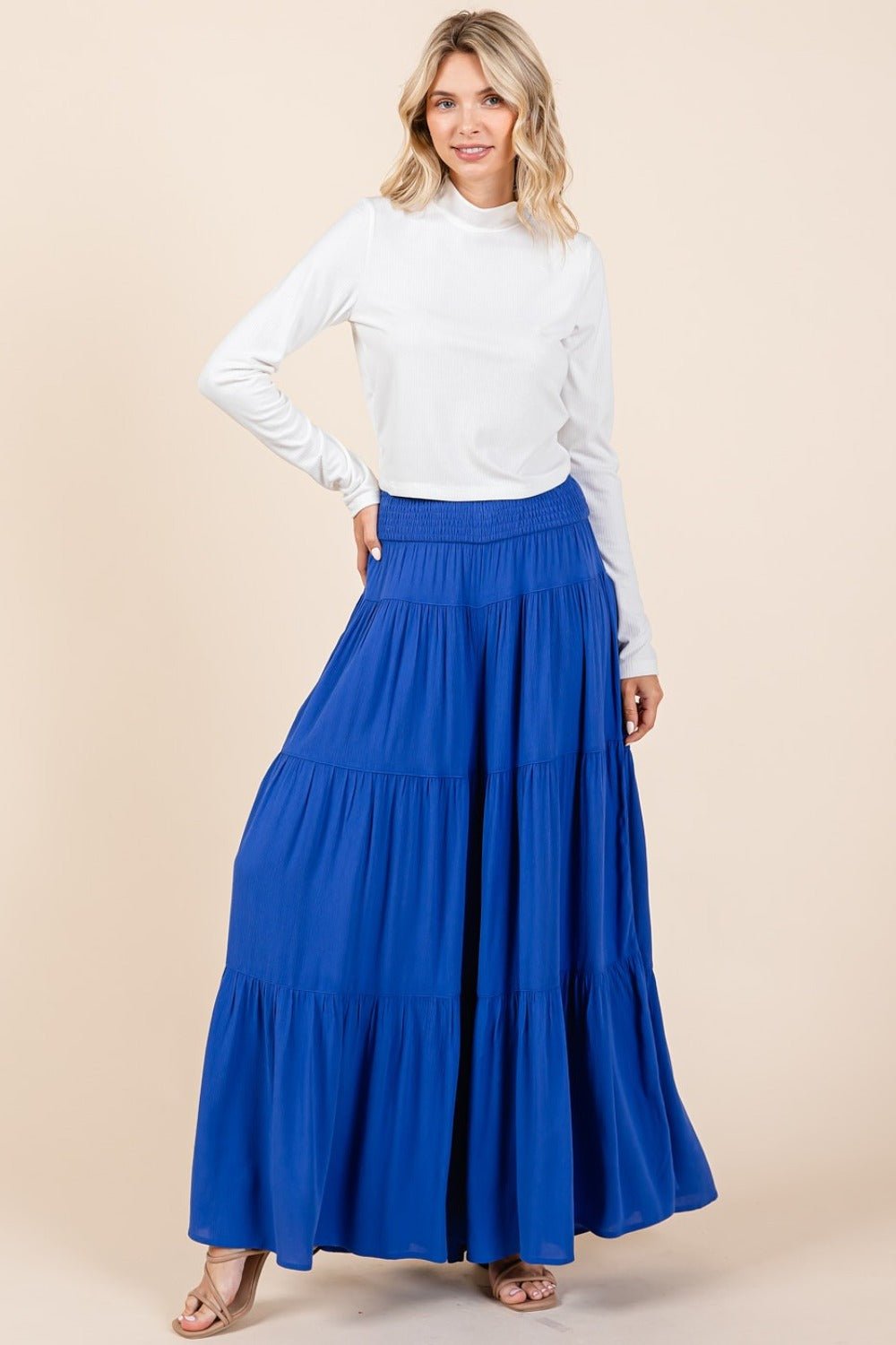 Mittoshop - Smocked Waist Wide Leg Pants in Cobalt