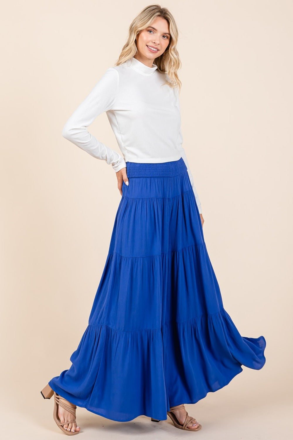 Mittoshop - Smocked Waist Wide Leg Pants in Cobalt