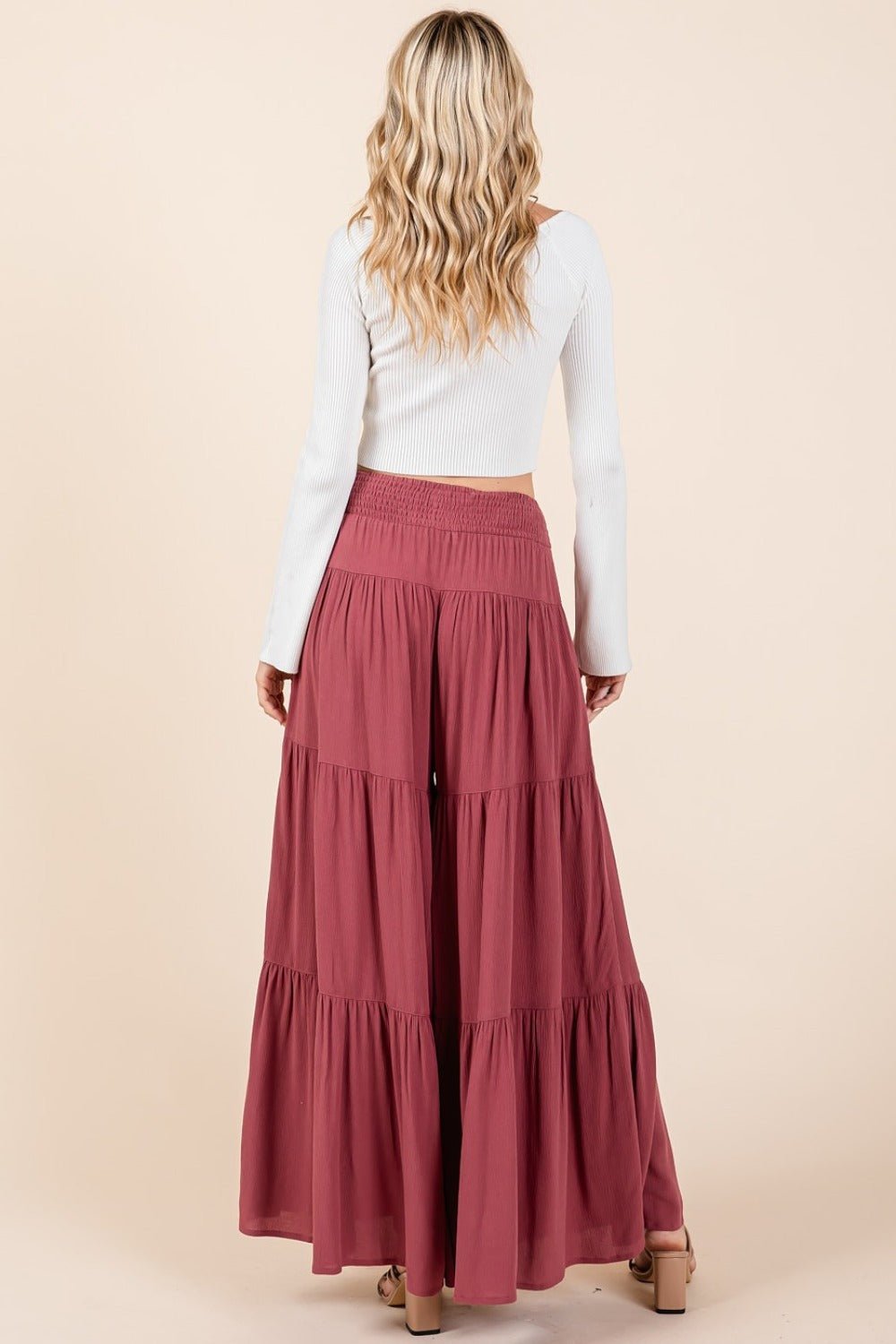 Mittoshop - Smocked Waist Wide Leg Pants in Sienna