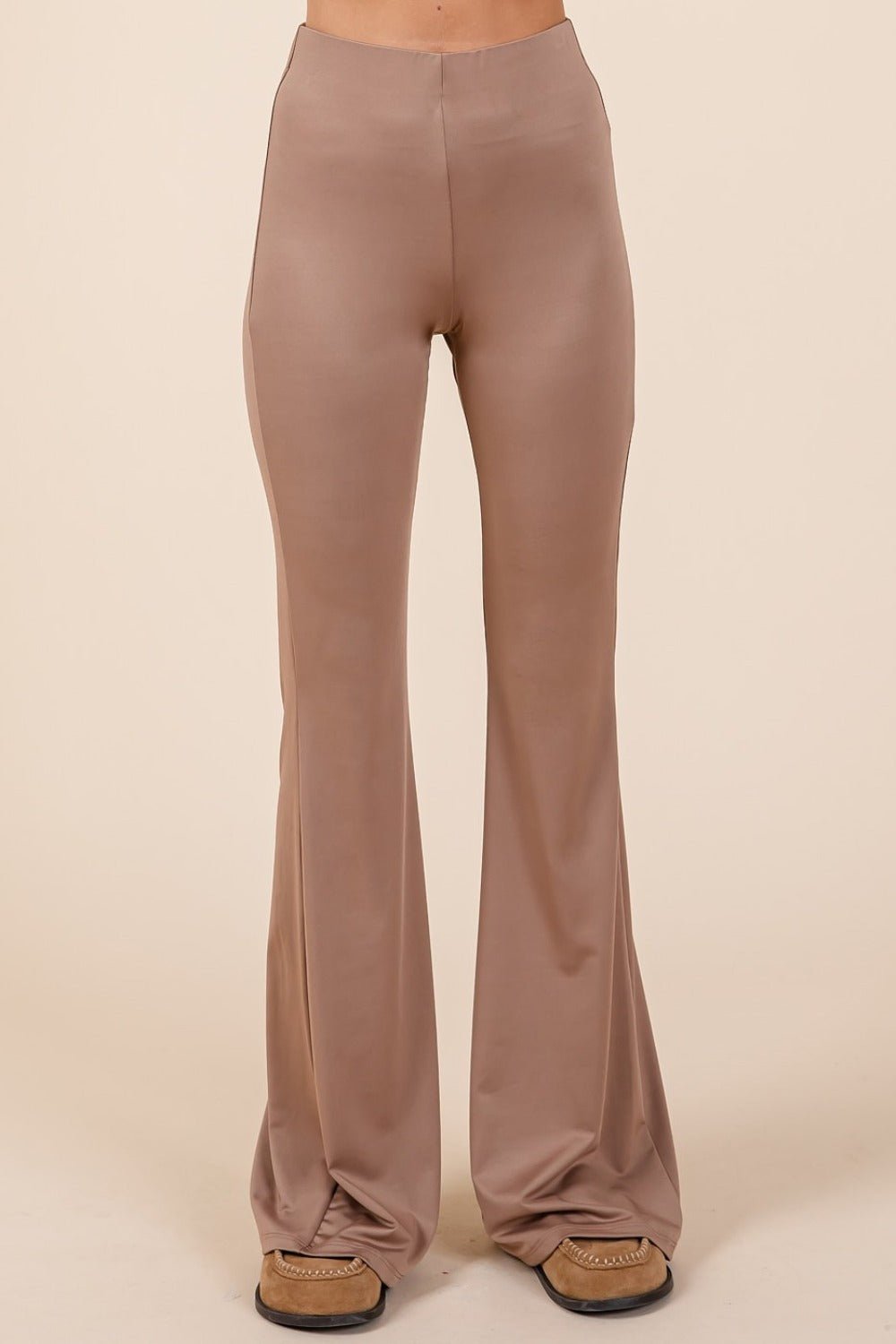 Mittoshop - Stretchy Soft Elastic Waist Flare Pants in Mocha