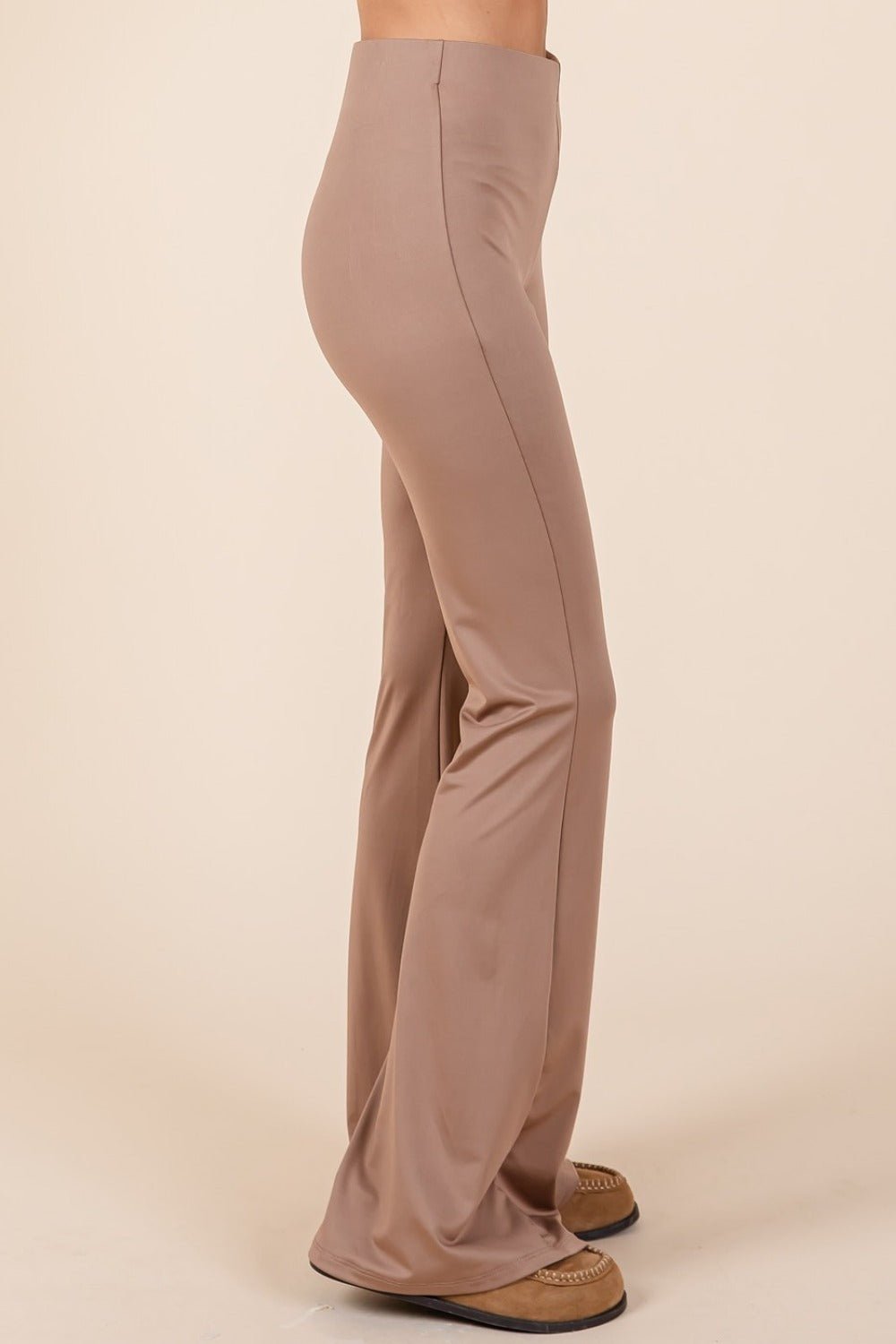 Mittoshop - Stretchy Soft Elastic Waist Flare Pants in Mocha