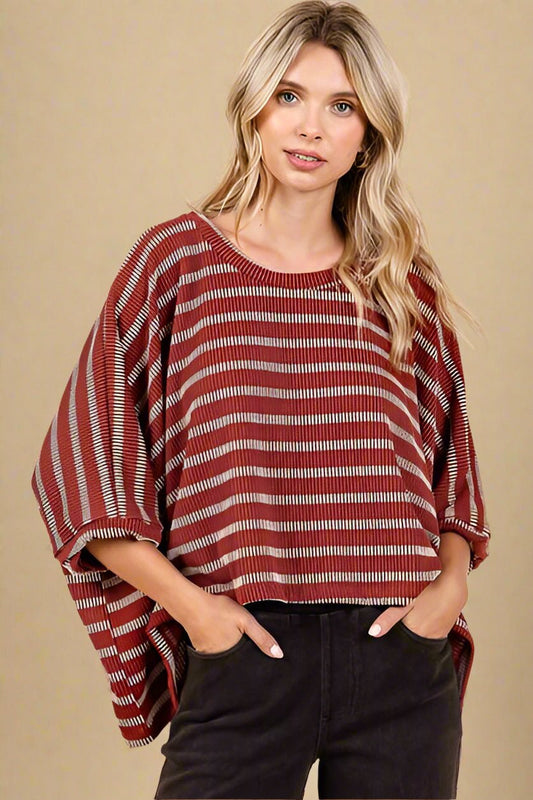 Mittoshop - Striped Dolman Sleeve Top in Rust