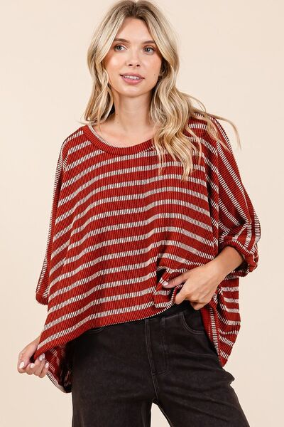 Mittoshop - Striped Dolman Sleeve Top in Rust