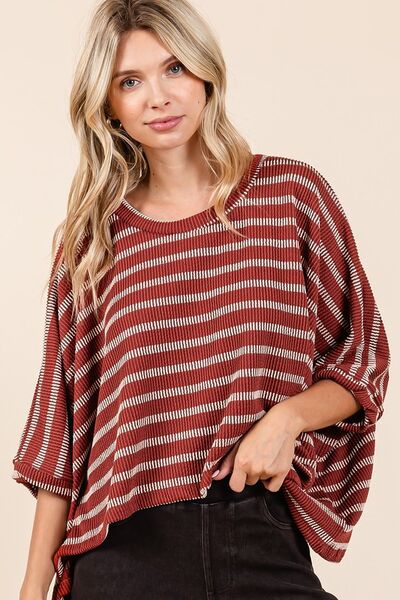 Mittoshop - Striped Dolman Sleeve Top in Rust