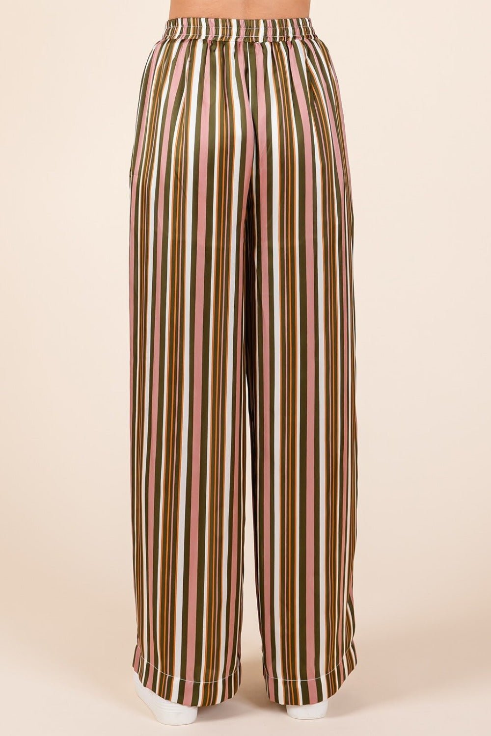 Mittoshop - Striped Elastic Waist Wide Leg Satin Pants in Mauve