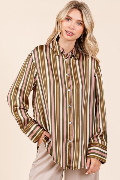 Mittoshop - Striped Satin Shirt in Mauve