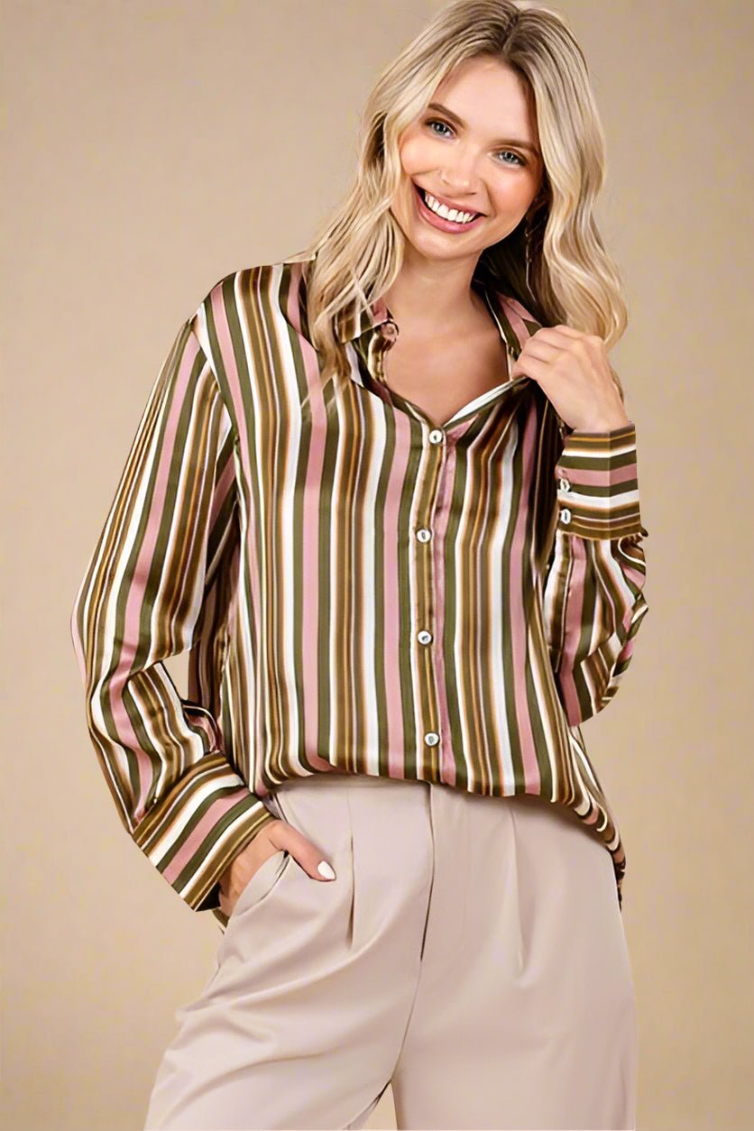 Mittoshop - Striped Satin Shirt in Mauve
