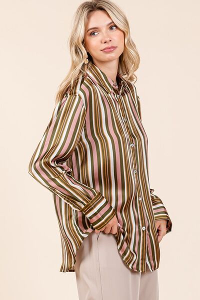 Mittoshop - Striped Satin Shirt in Mauve