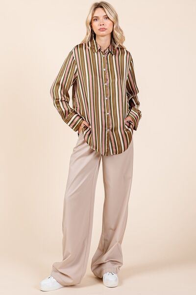 Mittoshop - Striped Satin Shirt in Mauve
