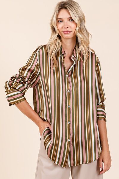 Mittoshop - Striped Satin Shirt in Mauve