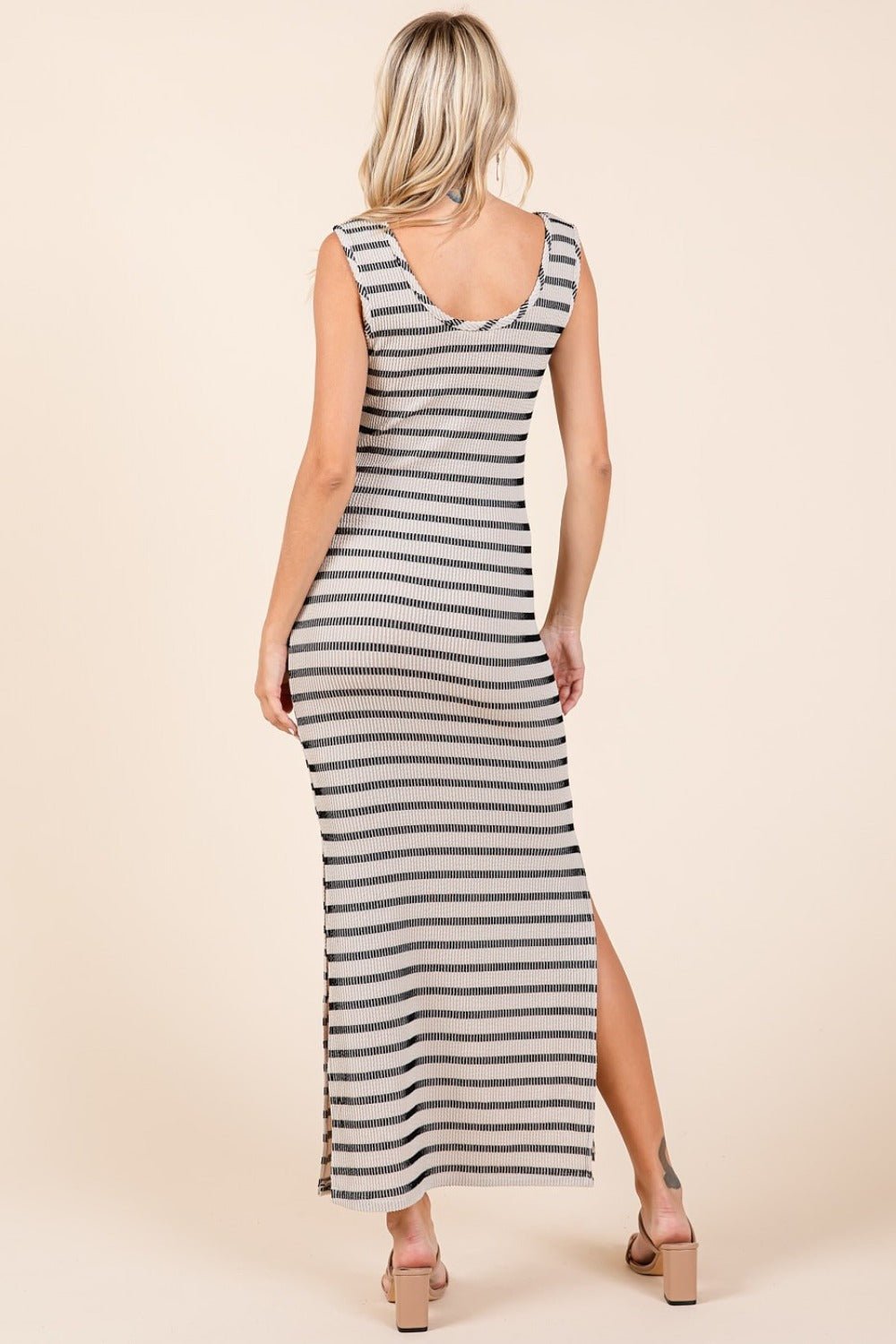 Mittoshop - Striped Scoop Neck Sleeveless Maxi Dress in Ivory