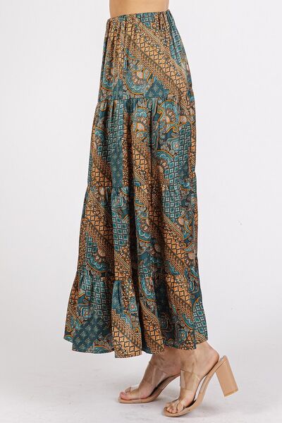 Mittoshop - Teal Green Paisley Patchwork Satin Maxi Skirt