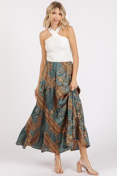 Mittoshop - Teal Green Paisley Patchwork Satin Maxi Skirt