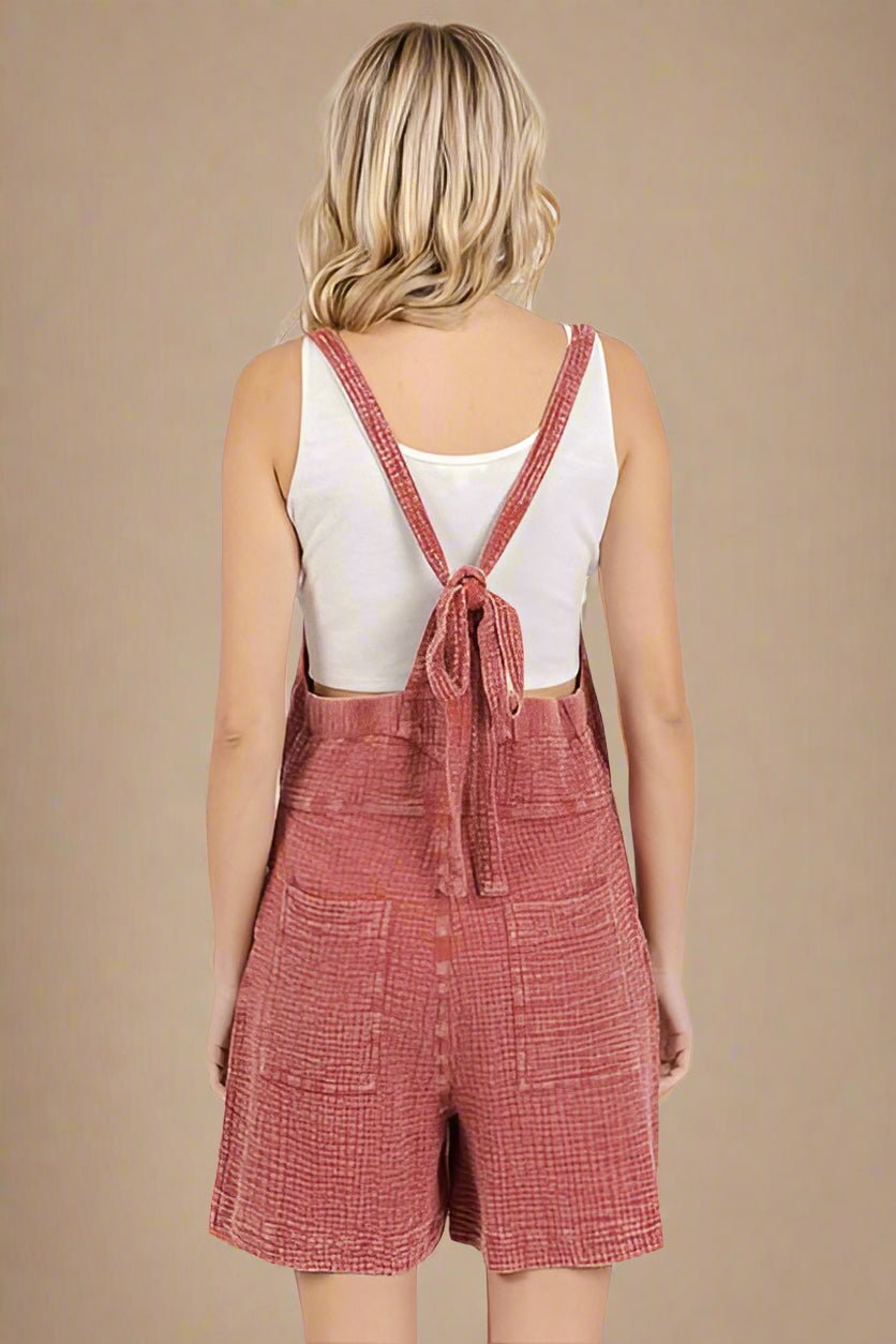 Mittoshop - Tie Back Cotton Shortalls in Dark Mauve