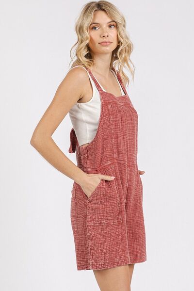 Mittoshop - Tie Back Cotton Shortalls in Dark Mauve
