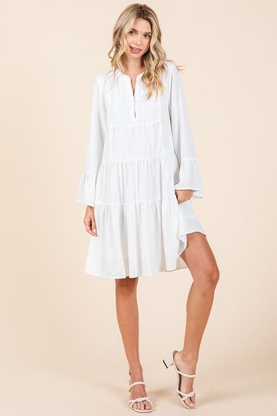 Mittoshop - Tiered Flare Sleeve Mini Dress in Ivory