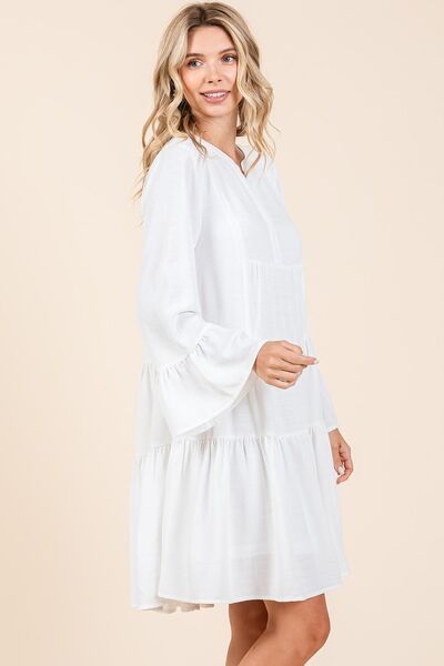 Mittoshop - Tiered Flare Sleeve Mini Dress in Ivory
