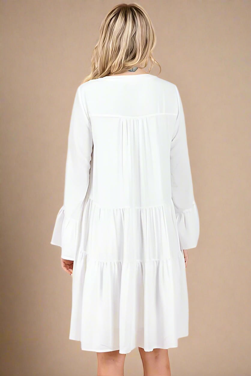 Mittoshop - Tiered Flare Sleeve Mini Dress in Ivory