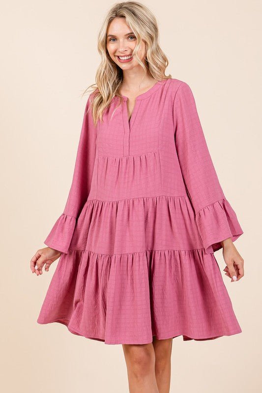 Mittoshop - Tiered Flare Sleeve Mini Dress in Rose