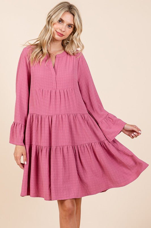 Mittoshop - Tiered Flare Sleeve Mini Dress in Rose