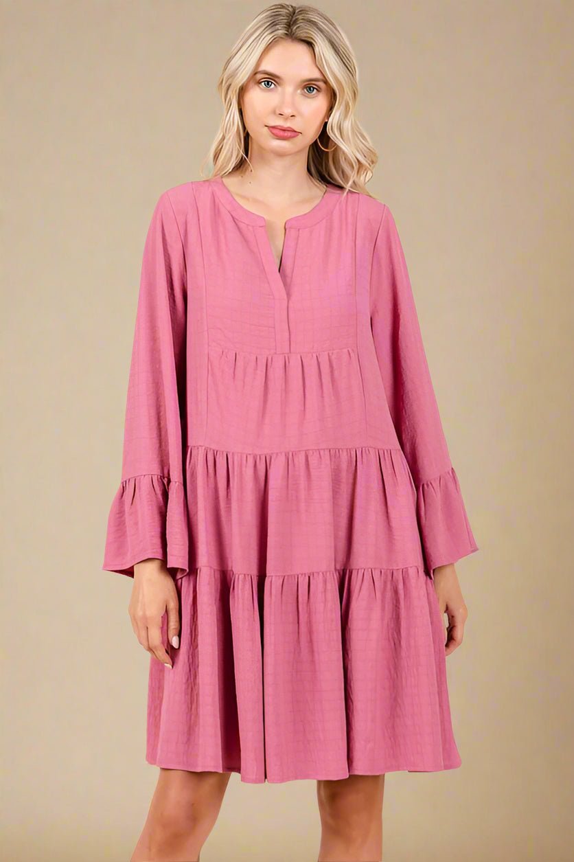 Mittoshop - Tiered Flare Sleeve Mini Dress in Rose