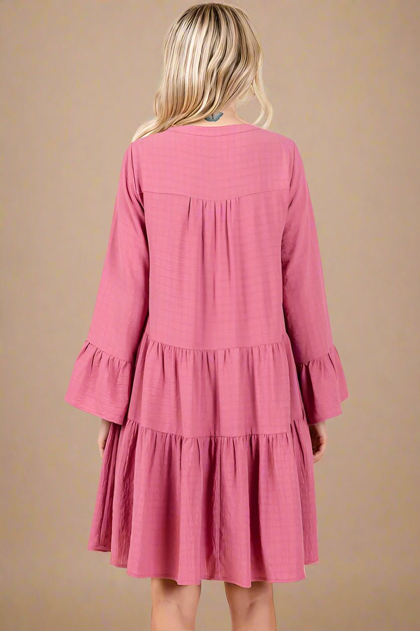 Mittoshop - Tiered Flare Sleeve Mini Dress in Rose