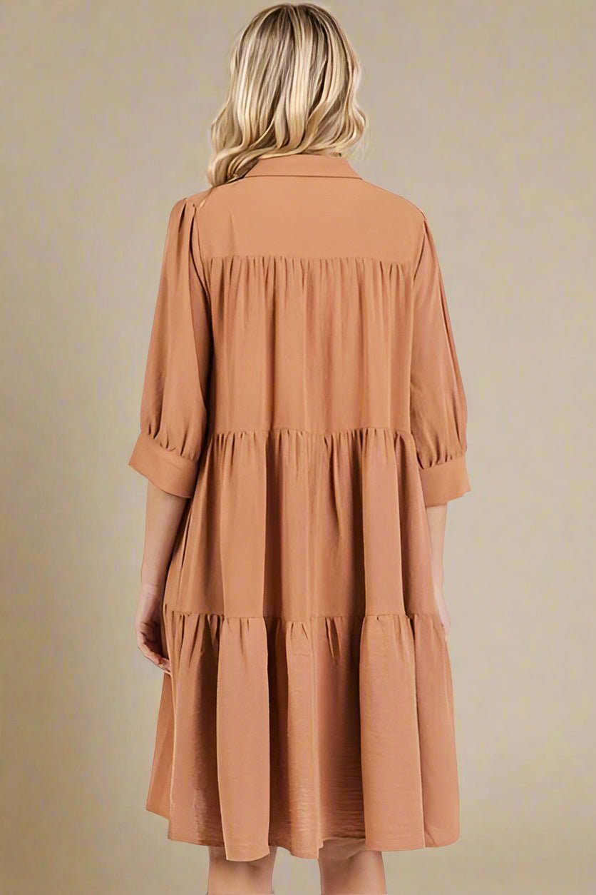 Mittoshop - Tiered Mini Shirt Dress in Ochre