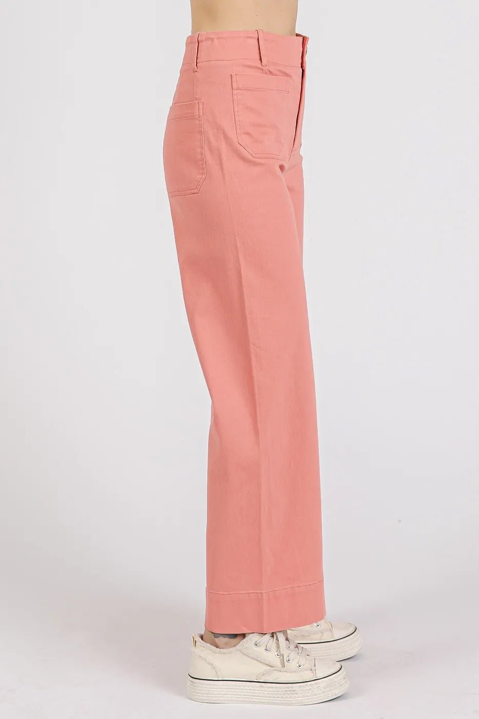 Mittoshop - Utility Wide Leg Denim Pants in Coral Pink