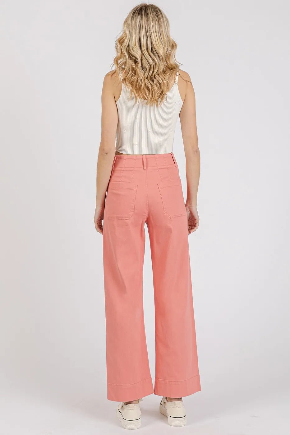 Mittoshop - Utility Wide Leg Denim Pants in Coral Pink
