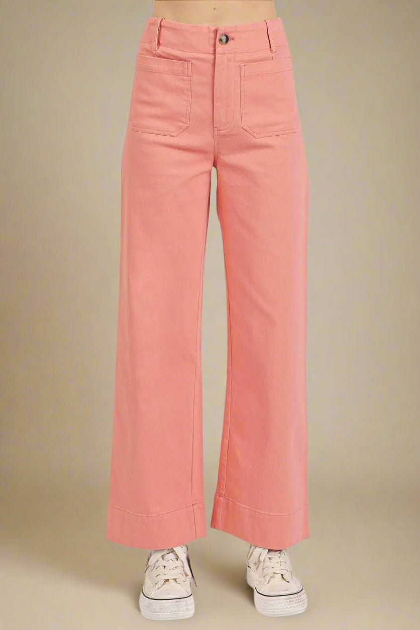 Mittoshop - Utility Wide Leg Denim Pants in Coral Pink