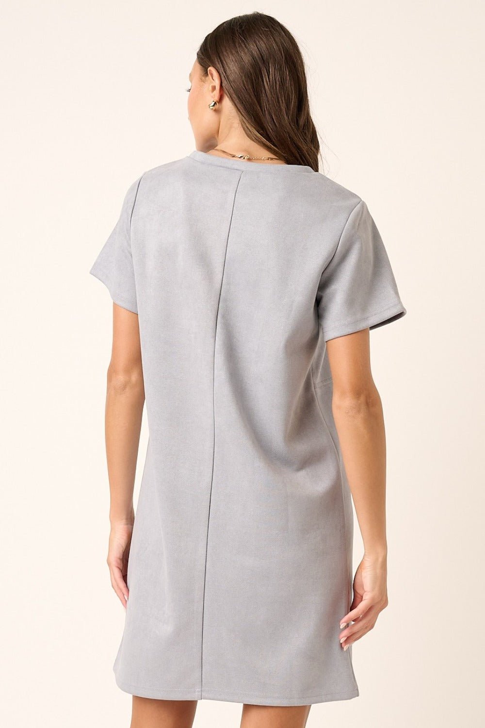 Mittoshop - Vegan Suede Short Sleeve Mini Dress in Dusty Blue