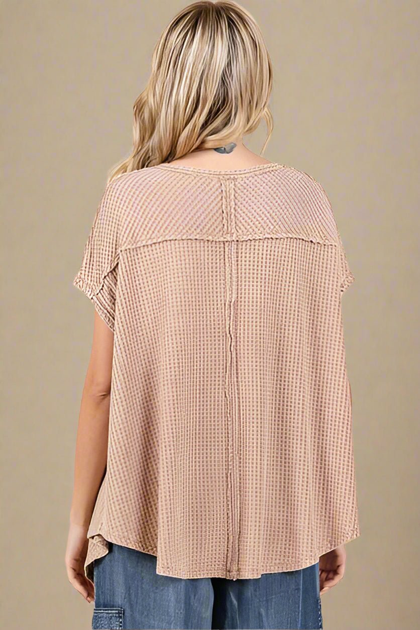 Mittoshop - Waffle Knit Oversized Top in Tan