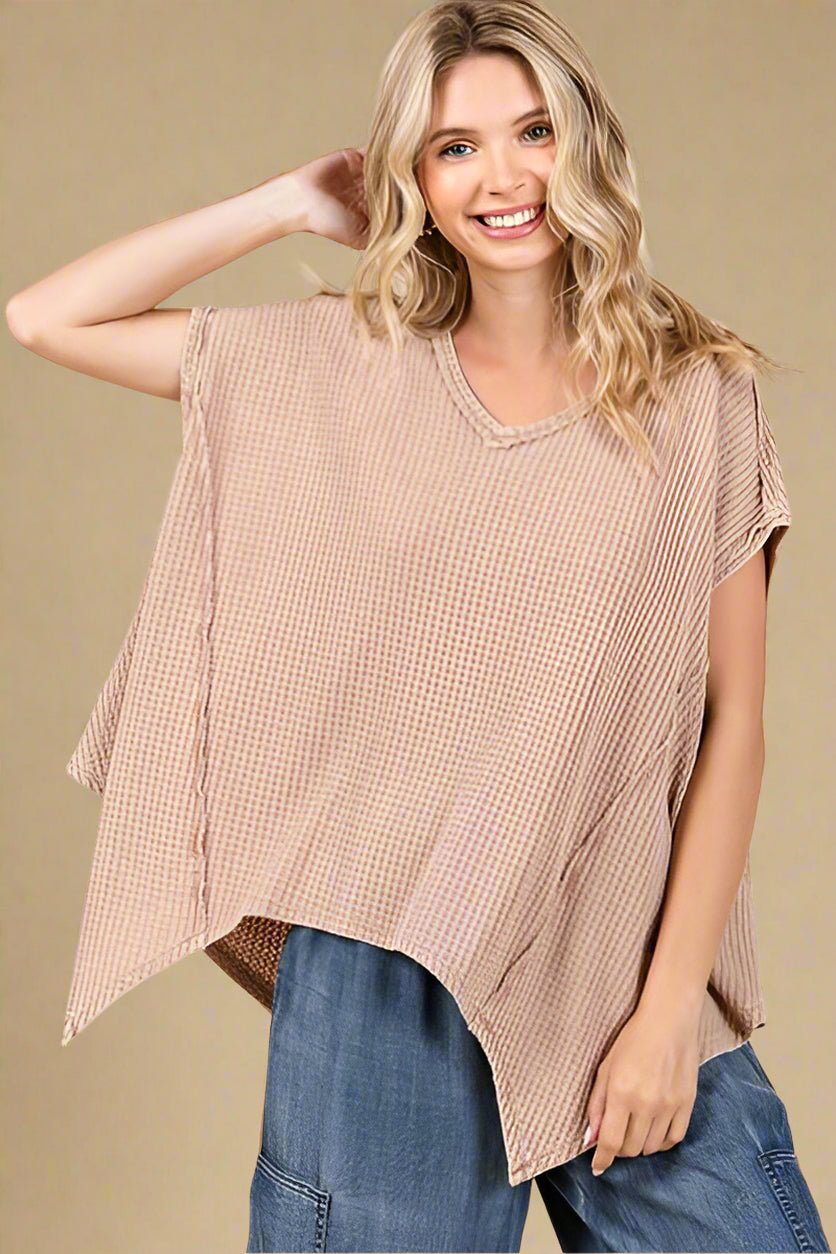 Mittoshop - Waffle Knit Oversized Top in Tan