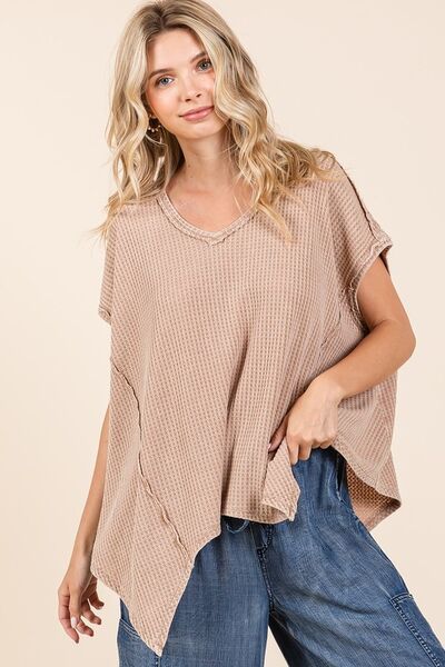 Mittoshop - Waffle Knit Oversized Top in Tan