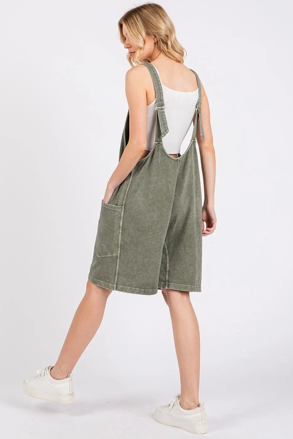 Mittoshop - Washed Cotton Overall Romper in Olive Green