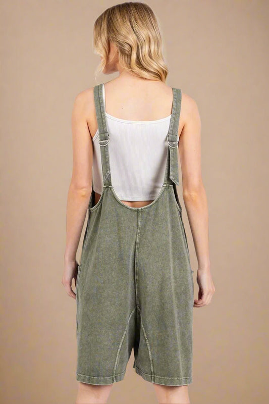 Mittoshop - Washed Cotton Overall Romper in Olive Green
