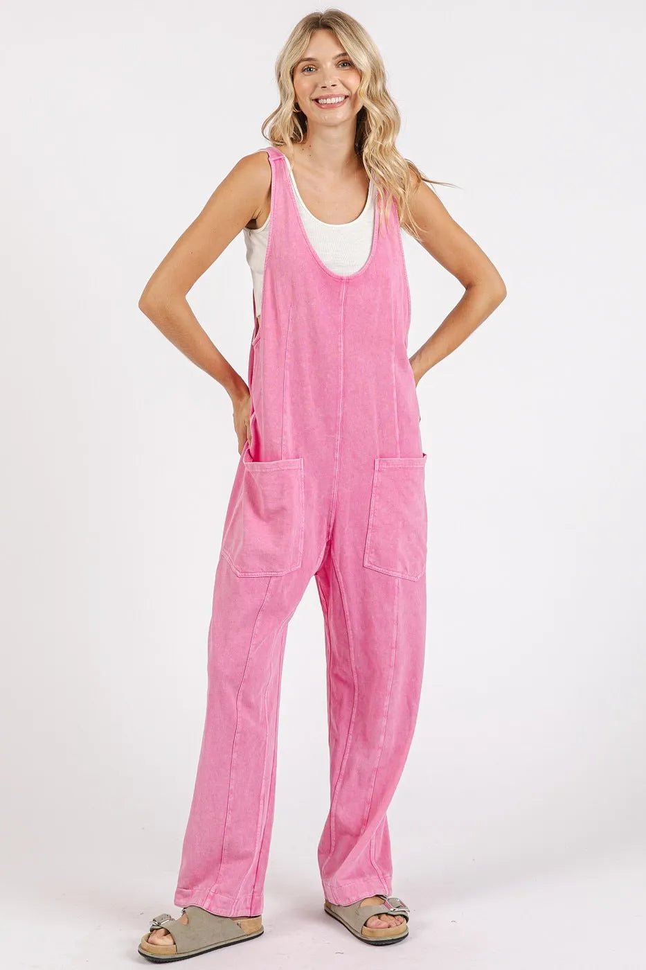 Mittoshop - Washed Cotton Overalls in Bubblegum Pink