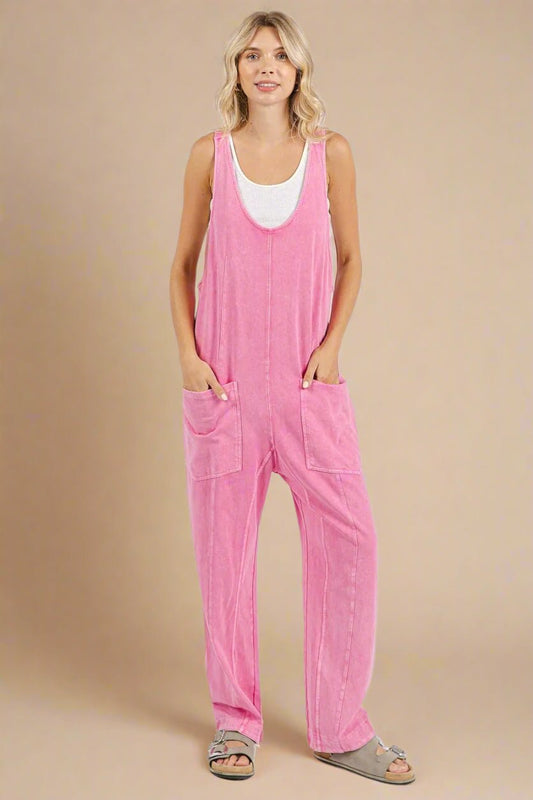 Mittoshop - Washed Cotton Overalls in Bubblegum Pink