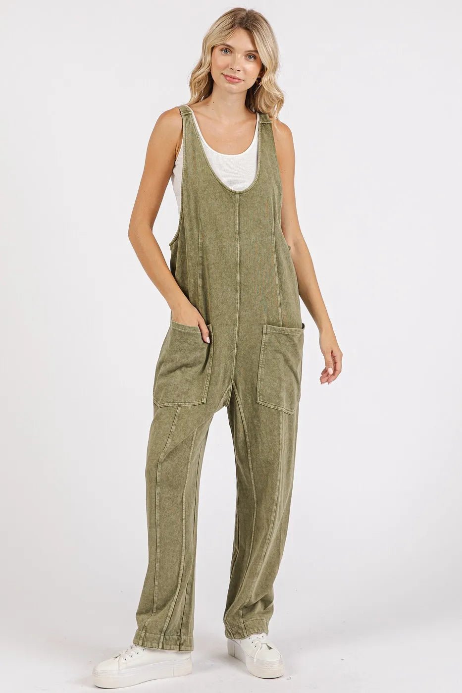 Mittoshop - Washed Cotton Overalls in Olive Green