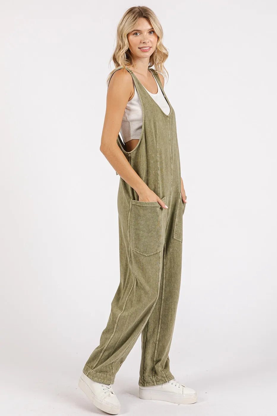 Mittoshop - Washed Cotton Overalls in Olive Green