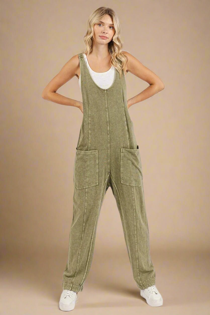 Mittoshop - Washed Cotton Overalls in Olive Green
