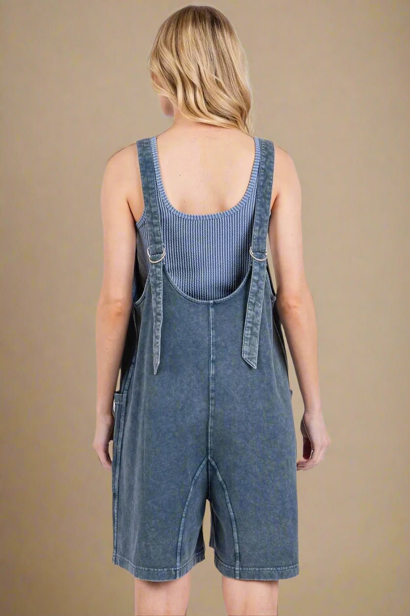 Mittoshop - Washed Denim Pocket Romper in Faded Blue