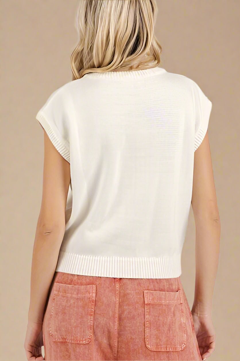 Mittoshop - White LOVE Cap Sleeve Knit Top