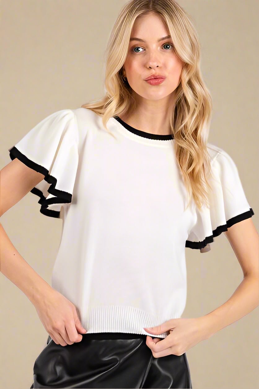 Mittoshop - White Ruffled Sleeve Knit Top