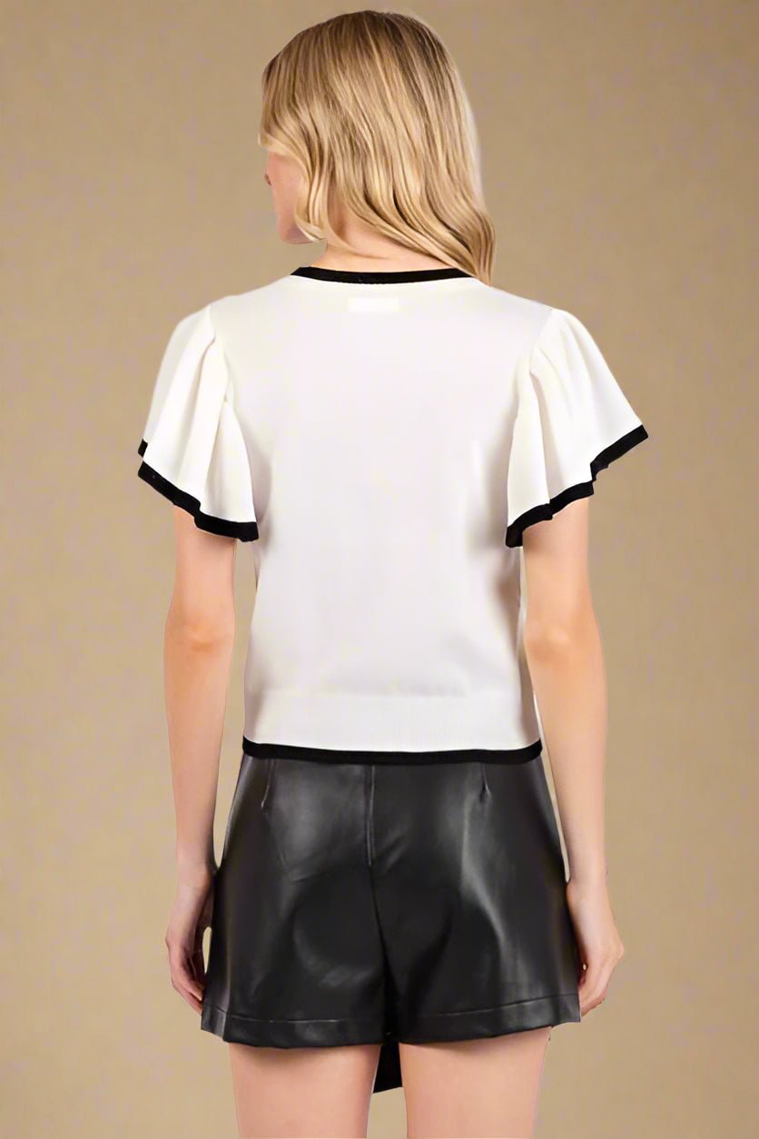 Mittoshop - White Ruffled Sleeve Knit Top