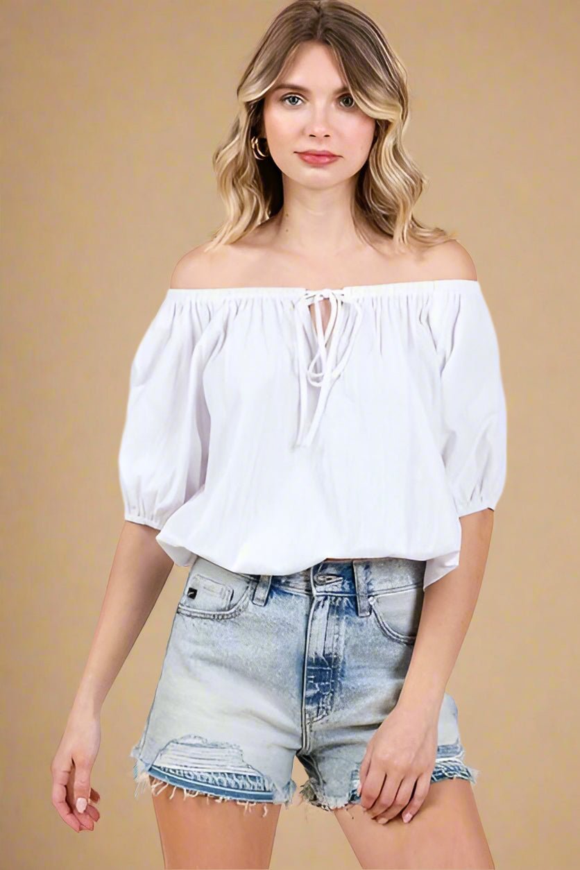 Mittoshop - White Short Sleeve Crop Blouse