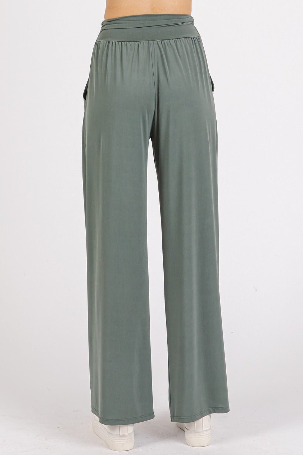 Mittoshop - Wide Leg Athleisure Pants in Army Green