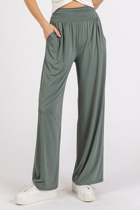 Mittoshop - Wide Leg Athleisure Pants in Army Green